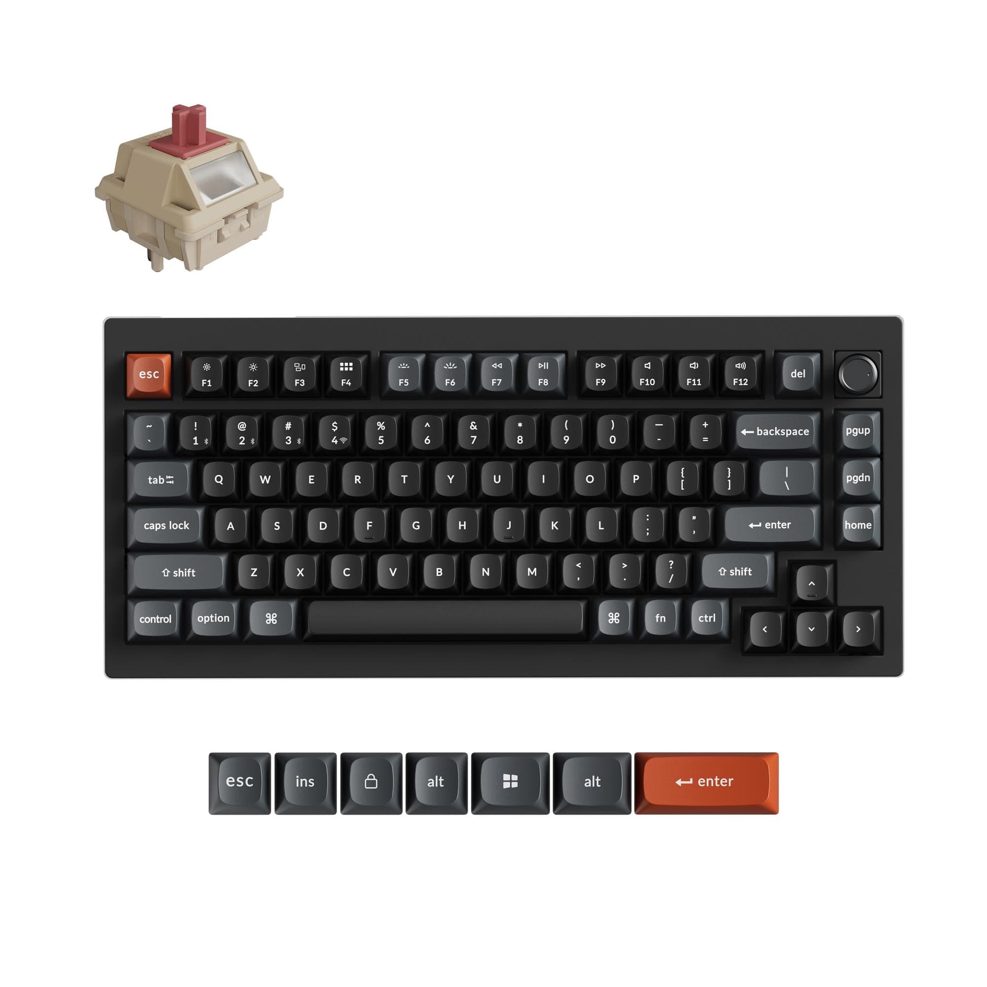 Black Keychron V1 Ultra 8K keyboard with a volume knob and orange Escape key